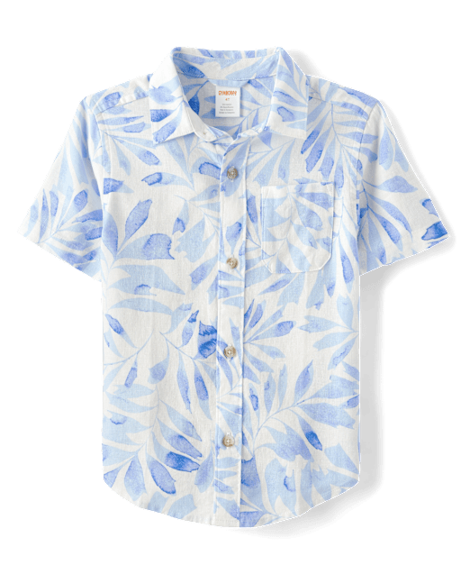 Kids Dad And Me Palm Linen-Blend Button Up Shirt
