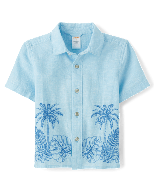 Kids Embroidered Linen-Blend Button Up Shirt