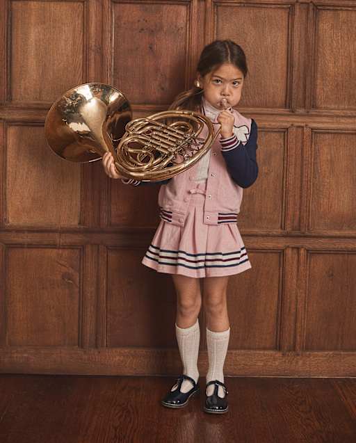 Girls Pleated Striped Hem Skort - Campus Cuties