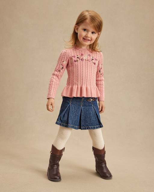 Girls Pleated Buckle Denim Skort - Highland Hills