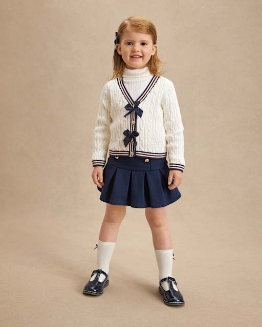 Girls Pleated Button Ponte Skort - Campus Cuties