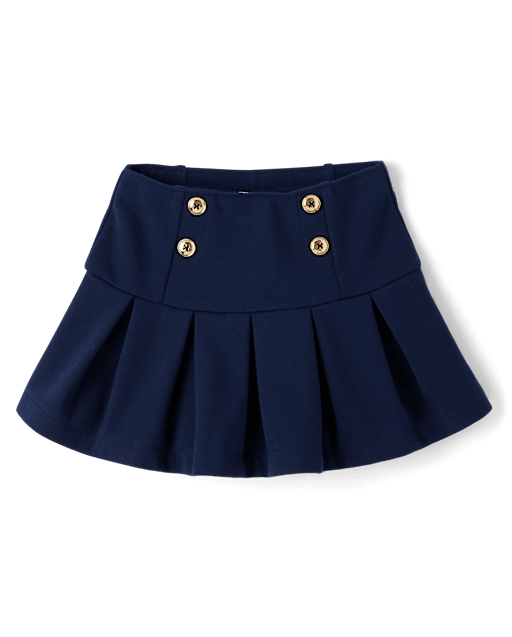 Girls Pleated Button Ponte Skort - Campus Cuties