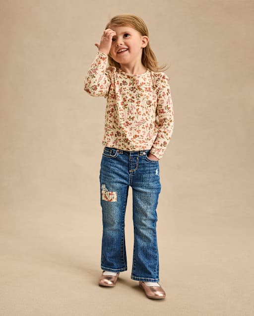 Girls Floral Patch Flare Jeans - Highland Hills