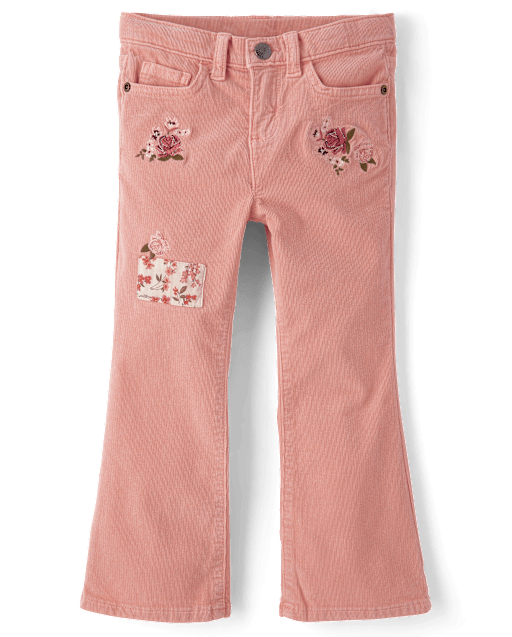 Girls Embroidered Floral Corduroy Flare Pants - Highland Hills - view 2