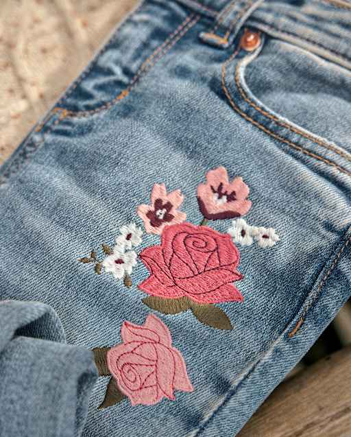 Girls Scalloped Button Denim Jumper - Campus Cuties - Blue