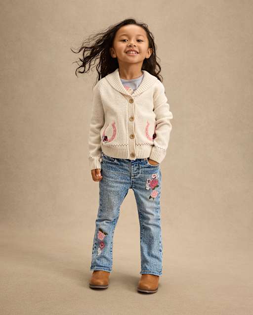 Girls Embroidered Floral Flare Jeans - Highland Hills