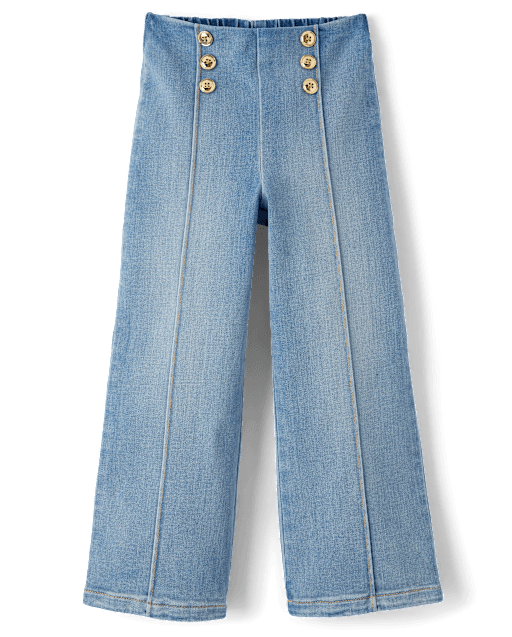 Girls Button High Rise Wide Leg Jeans - Little Essentials