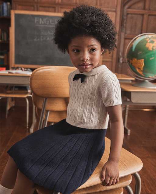 Girls Cable Knit Pleated Fit And Flare Dress - Campus Cuties