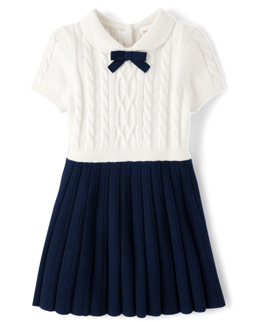 Girls Cable Knit Pleated Fit And Flare Dress - Campus Cuties