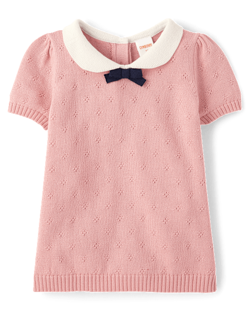 Girls Bow Pointelle Sweater - Campus Cuties