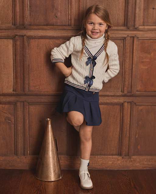 Girls Cable Knit Bow Cardigan - Campus Cuties