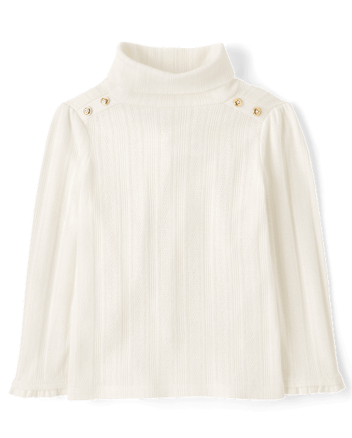 Girls Button Pointelle Turtleneck Top - Little Essentials