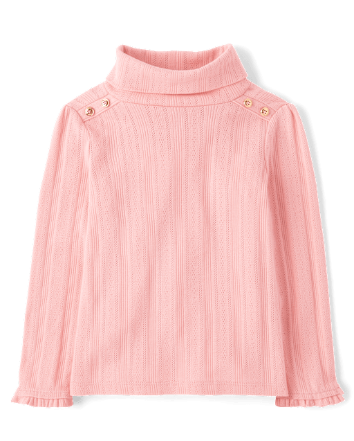 Girls Button Pointelle Turtleneck Top - Little Essentials