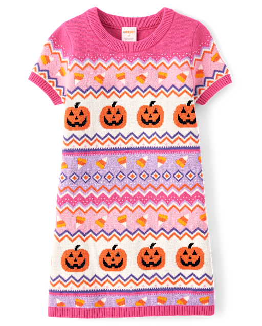 Girls Halloween Fairisle Sweater Dress - Halloween
