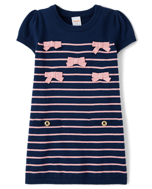 Girls Striped Bow Sweater Dress - Campus Cuties