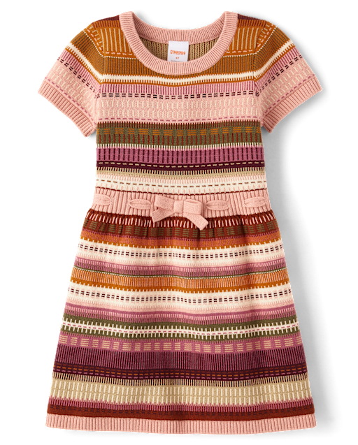 Girls Striped Bow Sweater Dress - Highland Hills