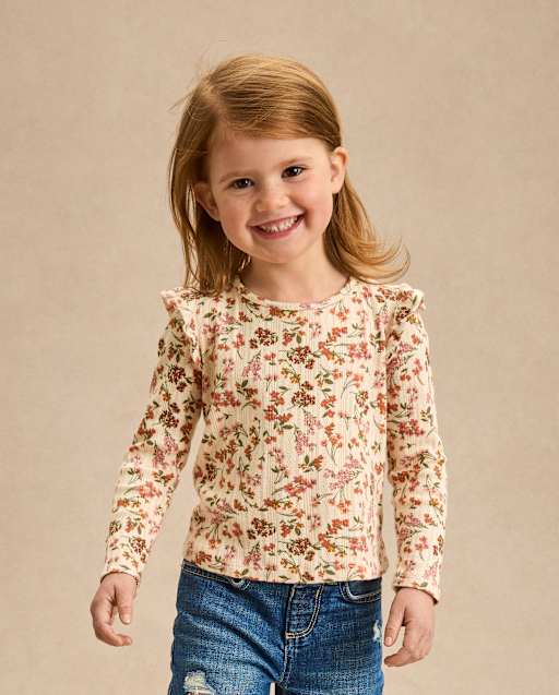 Girls Floral Pointelle Flutter Top - Highland Hills