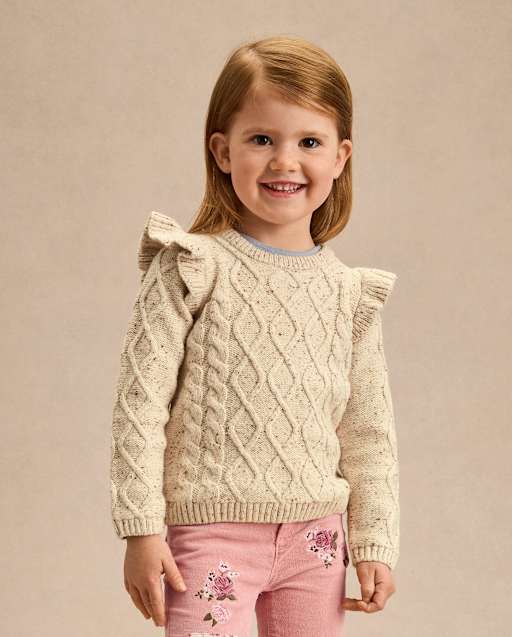 Girls Cable Knit Flutter Sweater - Highland Hills