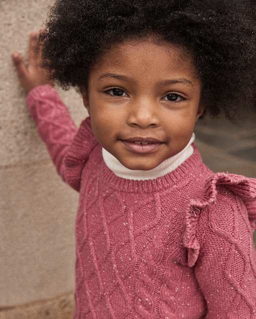 Girls Cable Knit Flutter Sweater - Highland Hills