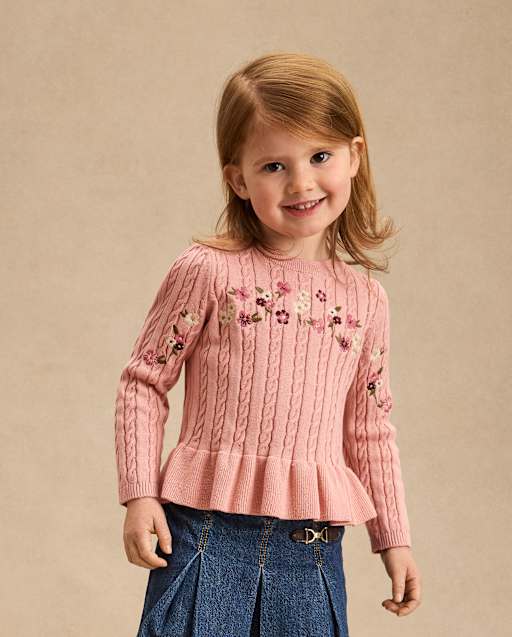 Girls Embroidered Floral Peplum Sweater - Highland Hills
