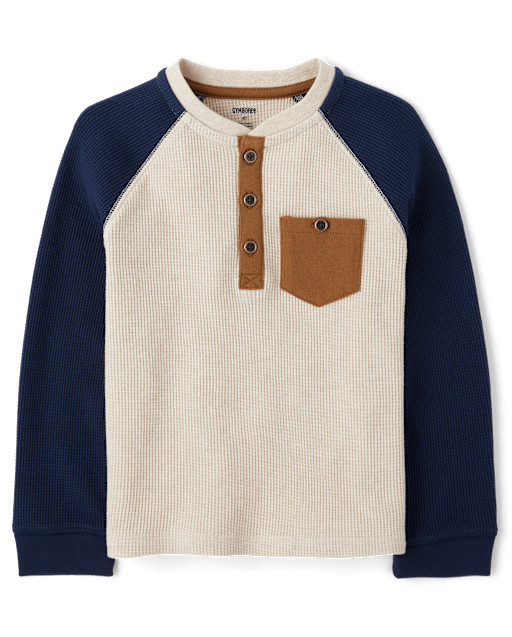 Boys Colorblock Thermal Henley Top - Little Essentials