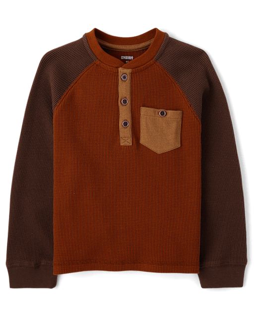 Boys Colorblock Thermal Henley Top - Little Essentials