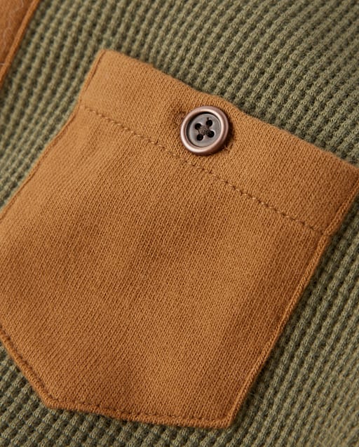 Boys Colorblock Thermal Henley Top - Little Essentials - view 2