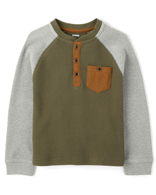 Boys Colorblock Thermal Henley Top - Little Essentials