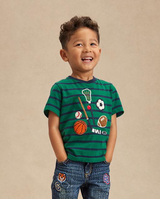 Boys Striped Embroidered Sports Top - Campus Cuties