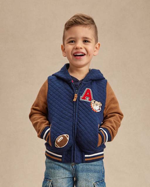 Kids Embroidered Varsity Zip Up Hoodie - Campus Cuties