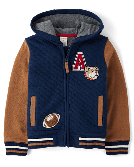 Kids Embroidered Varsity Zip Up Hoodie - Campus Cuties