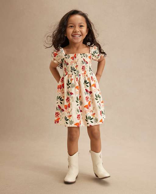 Girls Butterfly Flannel Smocked Dress - Fall Celebrations