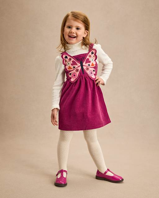Girls Applique Butterfly Corduroy Jumper - Fall Celebrations
