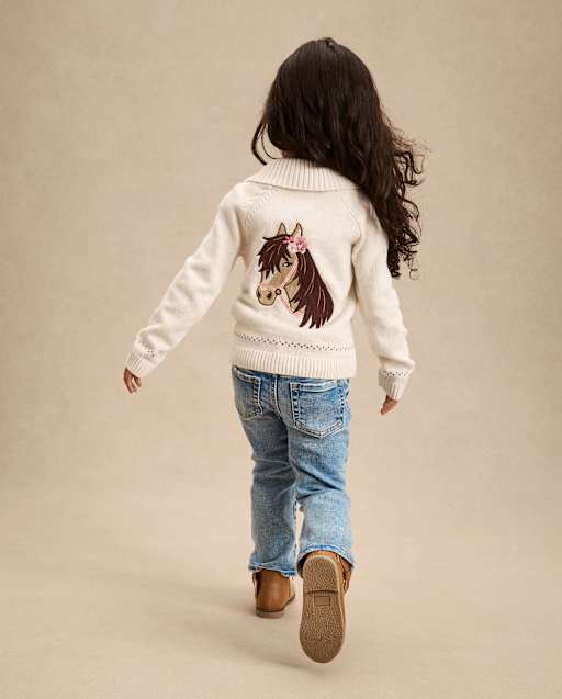 Girls Embroidered Horse Shawl Cardigan - Highland Hills