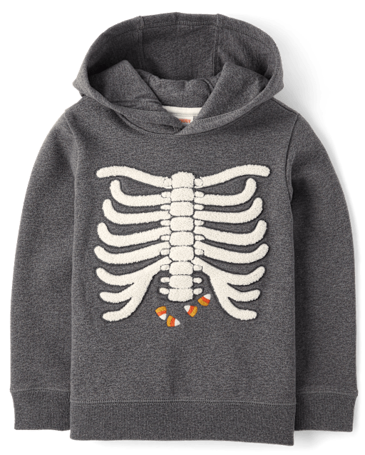 Boys Embroidered Skeleton Fleece Hoodie - Halloween