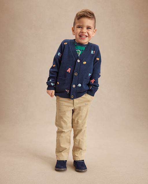 Boys Embroidered Varsity Cardigan - Campus Cuties