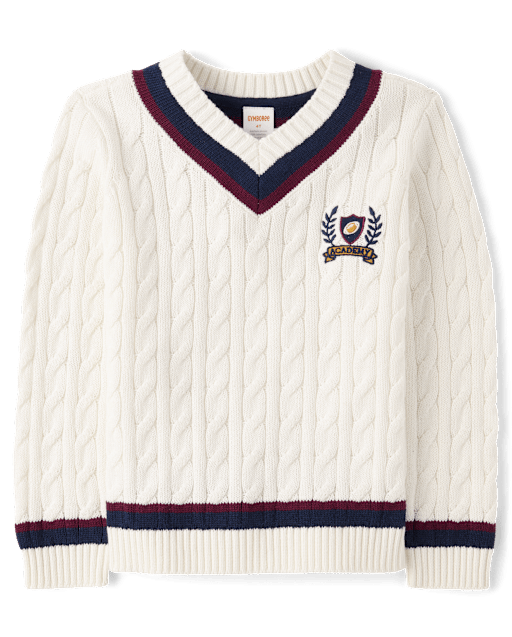 Kids Cable Knit Varsity Sweater - Campus Cuties