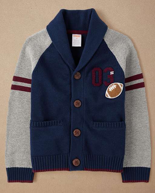 Boys Embroidered Varsity Cardigan - Campus Cuties
