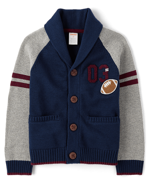 Boys Embroidered Varsity Cardigan - Campus Cuties