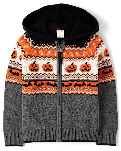Boys Halloween Fairisle Fleece Zip Up Hoodie - Halloween