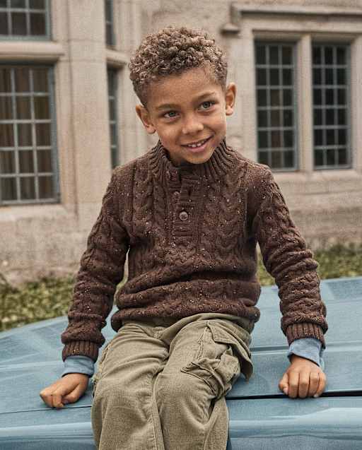 Pull à col montant en maille torsadée texturée pour garçon - Little Essentials