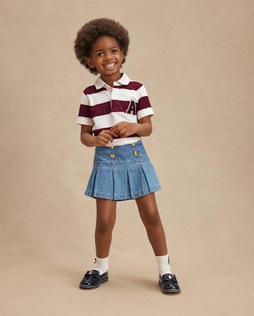 Girls Pleated Button Denim Skort - Campus Cuties
