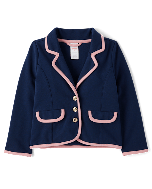 Girls Contrast Trim Ponte Blazer - Campus Cuties