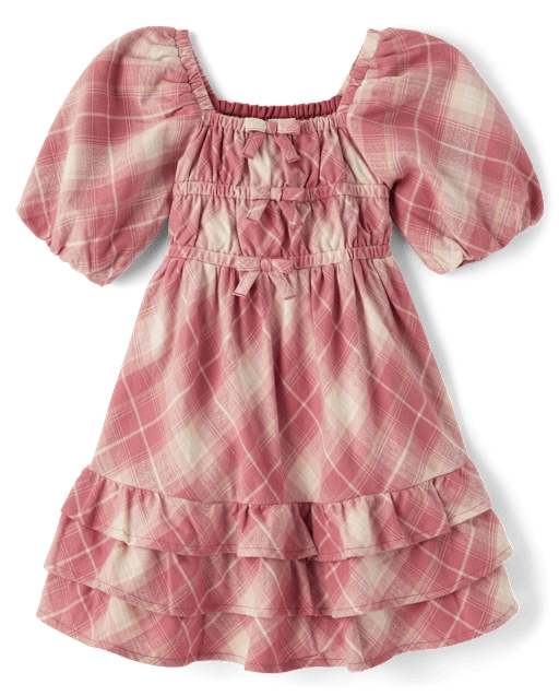 Girls Plaid Flannel Tiered Ruffle Dress - Highland Hills
