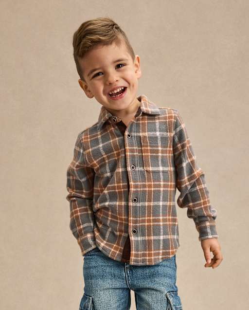 Boys Plaid Jacquard Button Up Shirt - Highland Hills