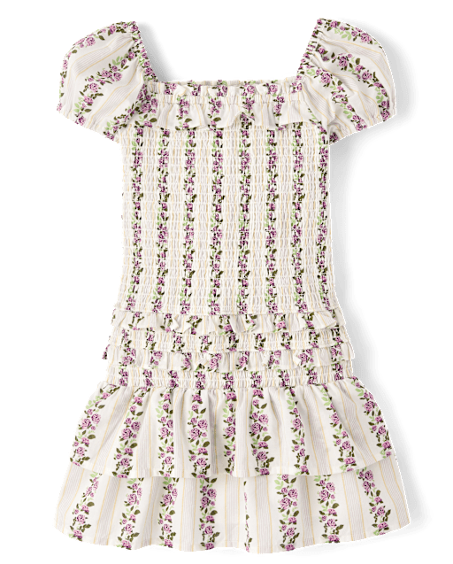 Girls Floral Smocked Ruffle Dress - Magical Meadows
