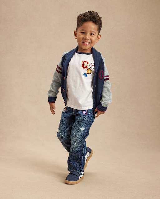 Kids Embroidered Varsity Relaxed Jeans - Campus Cuties