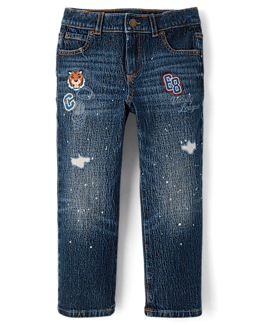 Kids Embroidered Varsity Relaxed Jeans - Campus Cuties