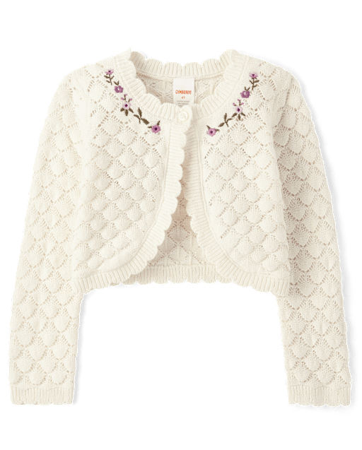 Girls Embroidered Floral Pointelle Cardigan - Magical Meadows