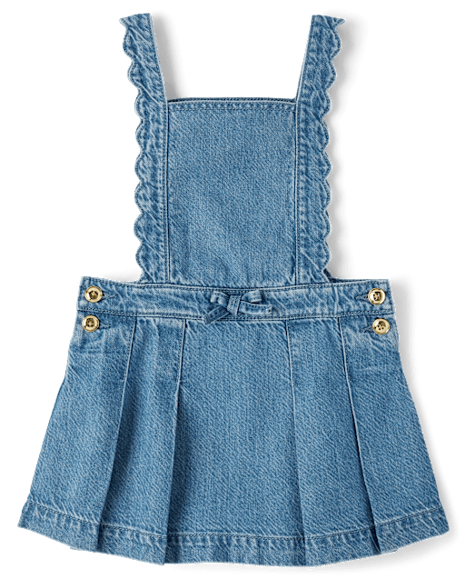 Girls Scalloped Button Denim Jumper - Campus Cuties